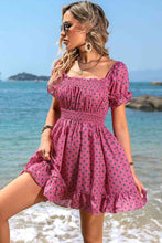 Load image into Gallery viewer, Polka Dot Square Neck Smocked Waist Dress
