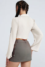 Load image into Gallery viewer, Tie Front Johnny Collar Flare Sleeve Cropped Top
