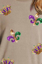 Load image into Gallery viewer, Mardi Gras Sequin Round Neck Dropped Shoulder Sweatshirt
