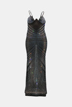 Load image into Gallery viewer, Full Size Rhinestone Mesh Sheer Deep V Spaghetti Strap Dress
