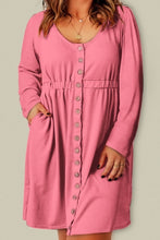 Load image into Gallery viewer, Plus Size Button Front Elastic Waist Long Sleeve Dress
