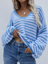 Load image into Gallery viewer, Striped Drop Shoulder V-Neck Pullover Sweater
