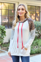 Load image into Gallery viewer, Celeste Design Full Size Leopard Contrast Drawstring Hoodie
