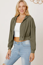 Load image into Gallery viewer, Waffle-Knit Drawstring Zip Up Hoodie
