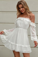 Load image into Gallery viewer, Swiss Dot Off-Shoulder Frill Trim A-Line Dress

