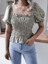 Load image into Gallery viewer, Frill Smocked Square Neck Short Sleeve Blouse
