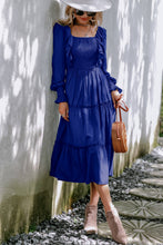 Load image into Gallery viewer, Smocked Square Neck Ruffle Trim Tiered Dress
