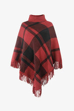 Load image into Gallery viewer, Plaid Turtleneck Fringe Hem Poncho
