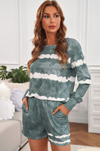 Load image into Gallery viewer, Tie-dyed Stripes Long Sleeve Shorts Lounge Set
