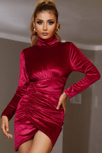 Load image into Gallery viewer, Ruched Tulip Hem Funnel Neck Dress
