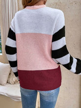 Load image into Gallery viewer, Color Block Tied Dropped Shoulder Sweater
