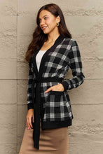 Load image into Gallery viewer, Ninexis Full Size Plaid Tie Waist Pocketed Cardigan

