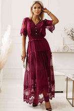 Load image into Gallery viewer, Swiss Dot Buttoned Smocked Waist Dress
