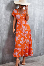 Load image into Gallery viewer, Floral Buttoned Drawstring Waist Tiered Dress
