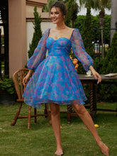 Load image into Gallery viewer, Floral Sweetheart Neck Balloon Sleeve Dress
