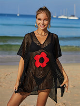 Load image into Gallery viewer, Openwork Flower V-Neck Short Sleeve Cover Up
