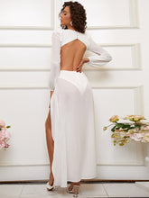 Load image into Gallery viewer, Cutout Split Puff Sleeve Plunge Maxi Dress
