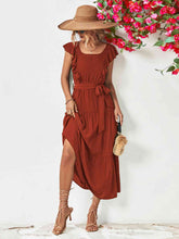 Load image into Gallery viewer, Tie Belt Ruffled Tiered Dress
