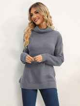 Load image into Gallery viewer, Slit Turtleneck Dropped Shoulder Sweater
