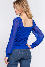 Load image into Gallery viewer, ACTIVE BASIC Square Neck Mesh Long Sleeve Shirring Top
