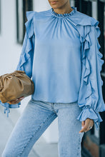 Load image into Gallery viewer, Ruffled Sleeve Frill Neck Gathered Detail Blouse
