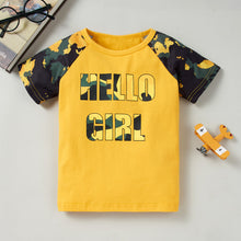 Load image into Gallery viewer, Kids HELLO GIRL Printed Raglan Sleeve Tee and Shorts Set
