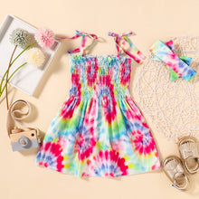 Load image into Gallery viewer, Tie-Dye Smocked Tie-Shoulder Dress
