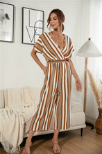 Load image into Gallery viewer, Striped V Neck Wide Leg Jumpsuit
