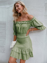 Load image into Gallery viewer, Frill Trim Off-Shoulder Layered Mini Dress
