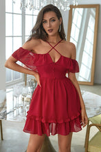 Load image into Gallery viewer, Crisscross Decorative Button Frill Trim Dress
