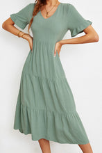 Load image into Gallery viewer, Short Sleeve V-Neck Tiered  Dress
