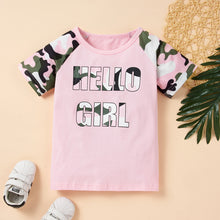 Load image into Gallery viewer, Kids HELLO GIRL Printed Raglan Sleeve Tee and Shorts Set
