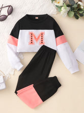 Load image into Gallery viewer, Kids Graphic Cropped Sweatshirt and Joggers Set
