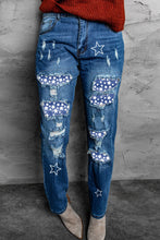 Load image into Gallery viewer, Printed Patch Distressed Boyfriend Jeans
