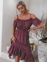 Load image into Gallery viewer, Polka Dot Tie-Waist Ruffle Hem Dress
