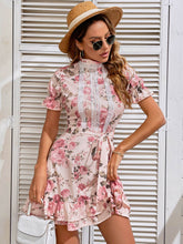 Load image into Gallery viewer, Floral Tie-Waist Ruffle Hem Mini Dress
