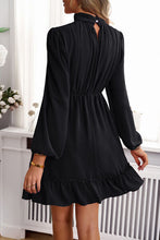 Load image into Gallery viewer, Frill Ruched Mock Neck Balloon Sleeve Dress
