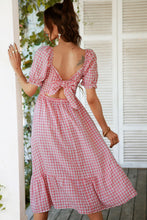 Load image into Gallery viewer, Plaid Cutout Square Neck Smocked Dress
