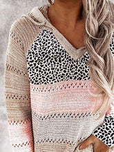 Load image into Gallery viewer, Full Size Openwork Leopard Drawstring Hooded Sweater
