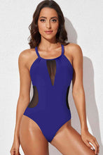 Load image into Gallery viewer, Spliced Mesh Halter Neck One-Piece Swimsuit
