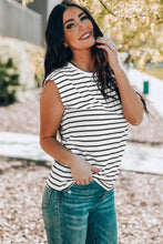 Load image into Gallery viewer, Striped Round Neck Capped Sleeve Top
