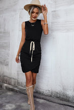 Load image into Gallery viewer, Contrast Drawstring Waist Sleeveless Mini Dress
