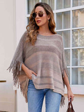 Load image into Gallery viewer, Striped Boat Neck Poncho with Fringes
