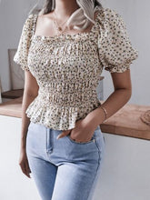 Load image into Gallery viewer, Frill Smocked Square Neck Short Sleeve Blouse
