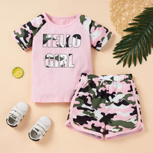 Load image into Gallery viewer, Kids HELLO GIRL Printed Raglan Sleeve Tee and Shorts Set
