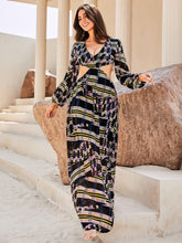 Load image into Gallery viewer, Printed Cutout Tie-Back Plunge Dress
