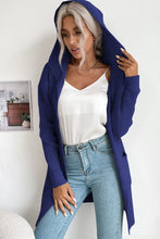Load image into Gallery viewer, Ribbed Open Front Hooded Cardigan with Pockets
