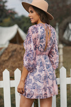 Load image into Gallery viewer, Printed Frill Trim Plunge Tied Open Back Dress
