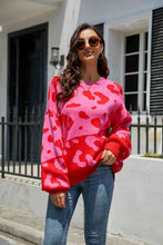 Load image into Gallery viewer, Woven Right Leopard Ribbed Trim Dropped Shoulder Sweater
