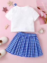 Load image into Gallery viewer, Graphic Bow Detail Top and Polka Dot Pleated Skirt Set
